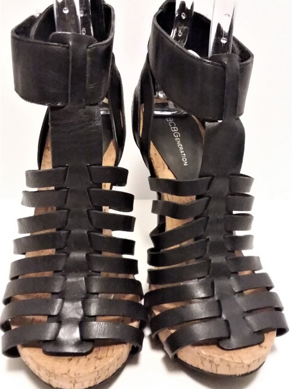 BCBGeneration Sandals Women's Shoes Black Size  9 1/2  Leather Strappy Platforms